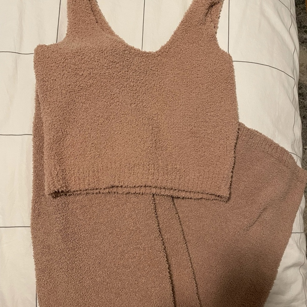 Taupe Chenille High Waist Pants & Scoop Neck Crop Top